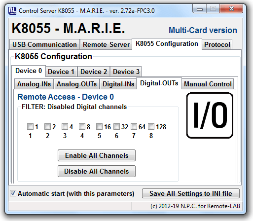 volba D-OUT na kartě K8055 Configuration