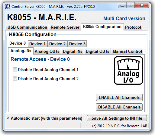 volba A-IN na kartě K8055 Configuration